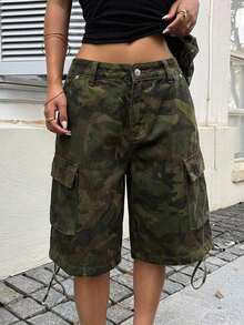 ICON Women's Camouflage Print Casual Loose Fit Pocket Denim Cargo Shorts - 彩色 - 查看 12