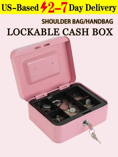 1pc Locking Medium Steel Cash Box With Money Tray,Lock Box Best Gifts Birthday Graduation,