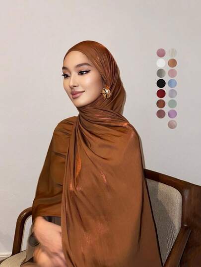1pc Women's Solid Color Shiny Lightweight Scarf, Casual Breathable Headscarf, Fashion Shawl,Beach,Holiday