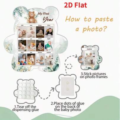 1pc 2D Flat Cute Bear Theme First Year Photo Frame - Vertical Wooden Collage Display With Month Design, Perfect Birthday Keepsake For Baby's First Year, Suitable For Boys Or Girls