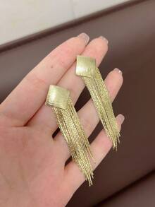 1 Pair Square Metal Chain Earrings, European And American Style Personalized Fashion Long Tassel Earrings For Women, Girls, Travel, Wedding, Party, Birthday, Christmas Gift 2026 - Gold - View 4