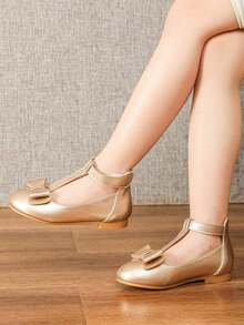 1 Pair Minimalist Bow Decor Elegant Flat Shoes, Suitable For Girls And Girl, Ideal For Daily Wear In Spring And Summer - Gold - View 3