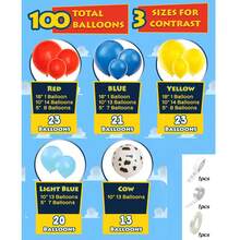 103pcs Red, Blue, And Yellow Themed Balloon Wreath Set And Arch, Suitable For All-Out Birthday Party And Baby Shower Decorations, Gender Revealing, Baptism - Latex Balloons, Cow Pattern, Birthday Party Decorations - View 6