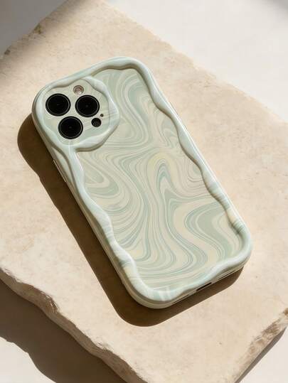 1个创意绿色波浪边屏幕保护膜手机壳，兼容苹果7/8/X/XR/XS Max/11/12/13/14/15/16/17 Pro Max、三星Galaxy A14/A15/A16/A17/A04/A05/A06/A07/A54/A55/A56/A57/A34/A35/A36/A37/S26/S26 Plus/S26 Ultra、Transsion SMART7/8/9/10