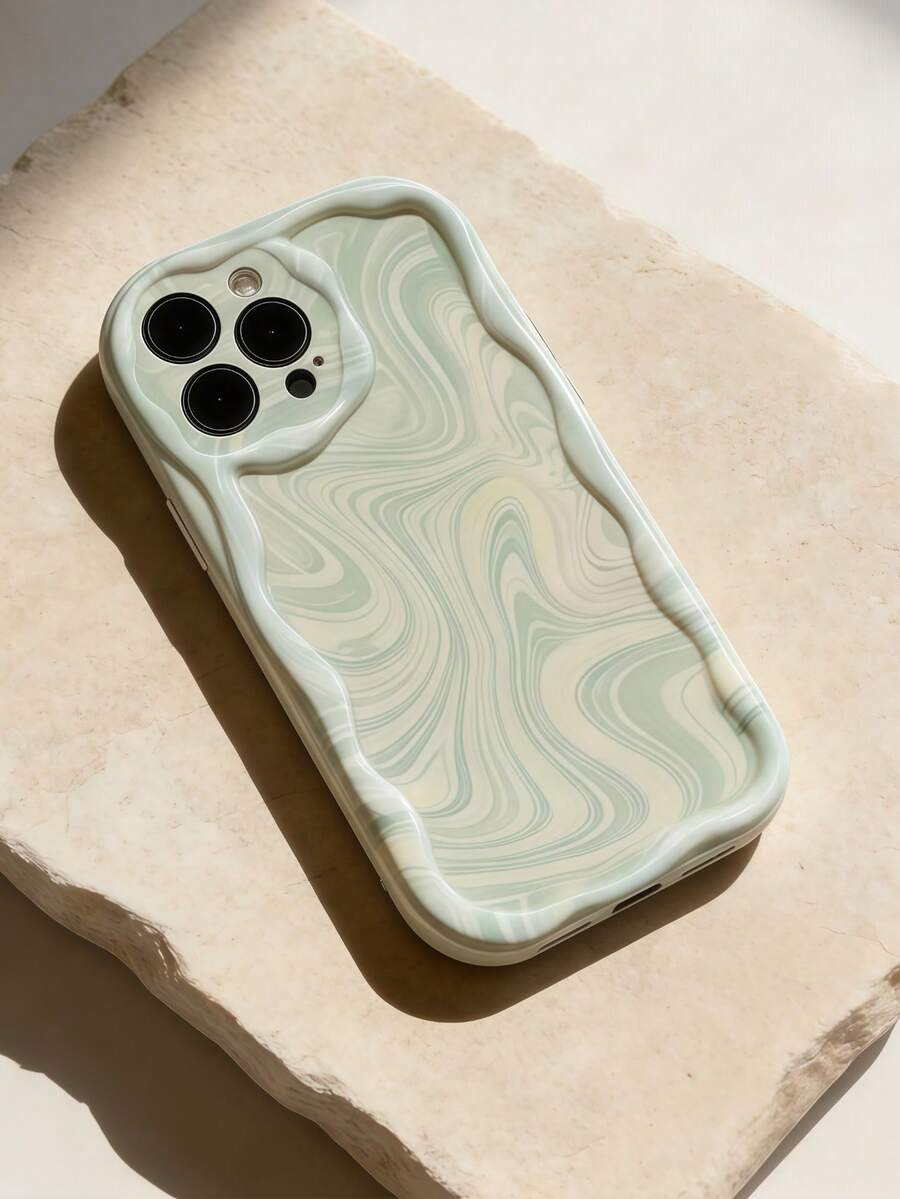 1个创意绿色波浪边屏幕保护膜手机壳，兼容苹果7/8/X/XR/XS Max/11/12/13/14/15/16/17 Pro Max、三星Galaxy A14/A15/A16/A17/A04/A05/A06/A07/A54/A55/A56/A57/A34/A35/A36/A37/S26/S26 Plus/S26 Ultra、Transsion SMART7/8/9/10 - 奶油白色 - 查看 1