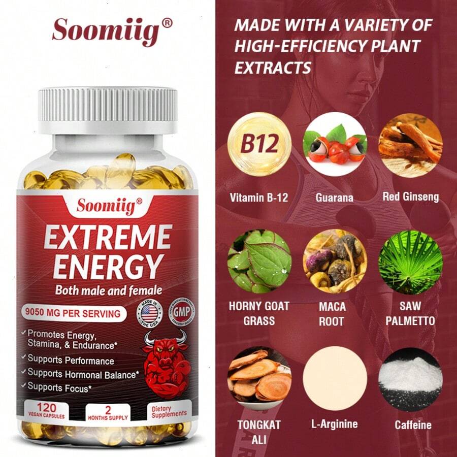 Energy Supplement - Contains Red Ginseng, Maca, And Saw Palmetto Extracts - Balances Body Energy, Suitable For Both Men And Women - 120 Softgels - 1瓶 - 查看 1