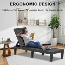 Resin Chaise Lounge Chairs With 5-Position Backrest, UV & Fade-Resistant, Waterproof For Garden, Pool, Beach & Patio (Set Of 1-Black) - 一套 1 件 - 黑色 - 查看 6