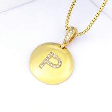 1pc 18k Gold Plated Copper Necklace With White Zirconia & Fish 26 Letter Pendant, Luxury Minimalist Jewelry Gift For Women - Gold - View 22