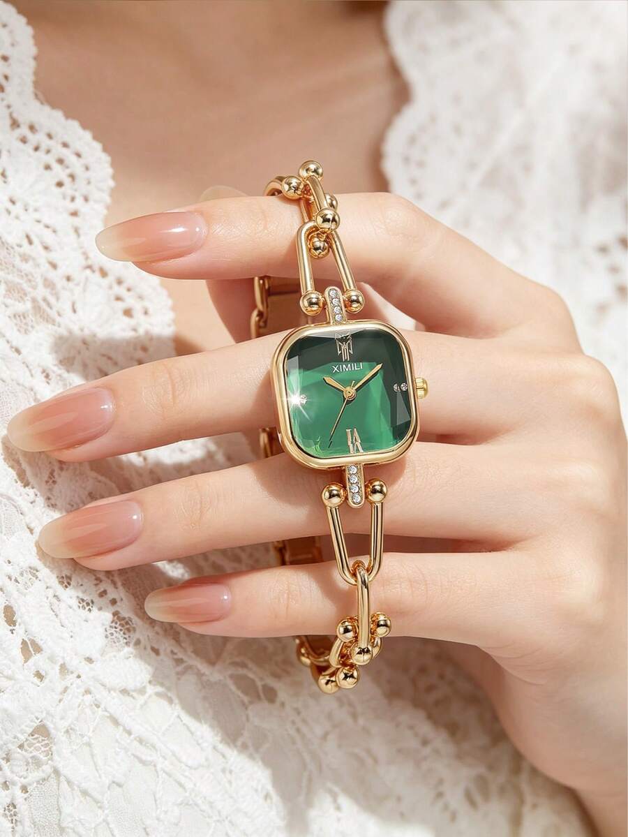 Bộ 1 chiếc đồng hồ nữ cổ điển, mặt số kẻ sọc tối giản, dây thép không gỉ, máy quartz, thích hợp để đeo hàng ngày, làm quà sinh nhật, quà kỷ niệm, quà Lễ Tạ ơn, Cyber Monday, Halloween và các dịp lễ khác. Không bao gồm hộp quà. - màu xanh lá - Xem 1
