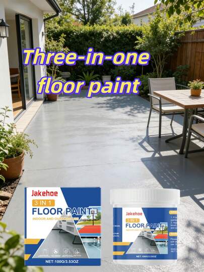  Jakehoe 3-In-1 Floor Paint, Suitable For Indoor And Outdoor Use, Cement Floor Renovation And Color Change, Waterproof, Anti-Wear, Anti-Seepage, Quick-Drying Floor Primer, Suitable For Construction Site, Home, Balcony, Garage, Factory, Anti-Slip, Scratch-Resistant, Fade-Resistant, Odorless, Easy To Apply, Strong Adhesion And Weather Resistance, Multi-Scenario Floor Protection Specialized Paint, 100g Large Capacity
