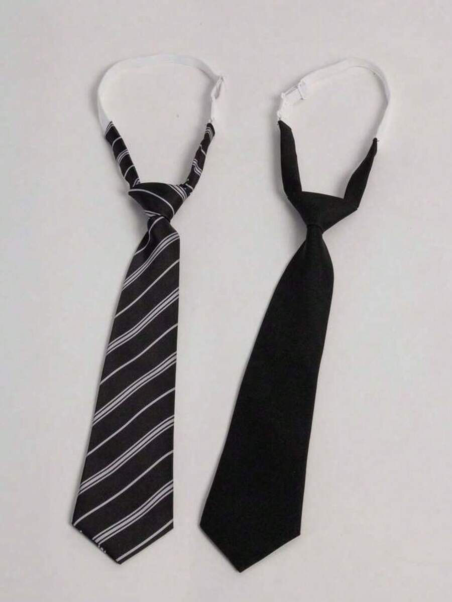 2条装条纹领带，时尚可调节交叉领结，适合日常生活 - 黑與白 - 查看 1