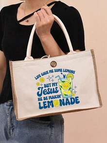 这款多色亚麻手提包套装饰有清新柠檬图案，包含一个大容量手提包和一个拉链化妆包，是一款多功能沙滩包、休闲旅行度假包、时尚旅行洗漱包和多用途购物包，适合海滩旅行、日常购物、教堂活动或外出办事。它是送给女性、家人、朋友、爱人和老师的独特礼物，也是生日、节日、派对、母亲节、度假、婚礼和返校季的理想之选。 - 彩色 - 查看 5