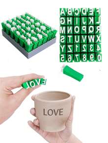 Juego de sellos de letras mayúsculas o minúsculas de cerámica, sellos de letras, sellos de letras de arcilla, letras mayúsculas y números, letras minúsculas y símbolos, herramientas de repostería DIY para imprimir galletas de forma pequeña - sello - Ver 2