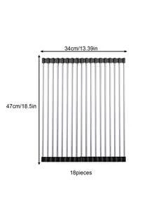 1 Piece, Roller Shutter-Style Draining Rack, Stainless Steel Multifunctional Draining Board Rack, Silicone-Edged Roller Shutter-Style Draining Rack, Rollable Draining Rack For Kitchen Sink, Kitchen Tools - Black - View 10