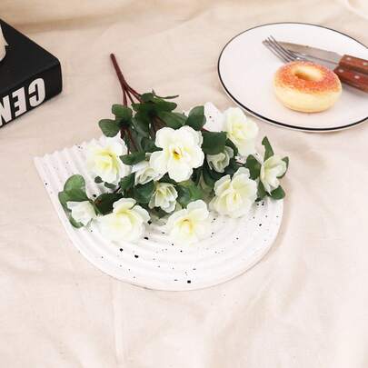 Azaleas Rojas Artificiales de Otoño para Exteriores, Flores de Alta Calidad, Resistentes a los Rayos, Decoración para el Hogar, Flores Artificiales Pequeñas para Jardín 1YSM