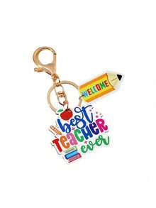 Lindo llavero, temporada de regreso a clases, colgantes con temas de campus, etiqueta de madera colorida con letras del alfabeto para maestros, una pieza para manualidades DIY, recuerdos creativos para graduación, fiesta de compañeros de clase, regalo para maestros, regalo de festival, llavero para accesorios de coche y teléfono, accesorios de coche, encanto de bolso escolar, el regalo perfecto para compañeros de clase, maestros y mejores amigos - Multicolor - Ver 6