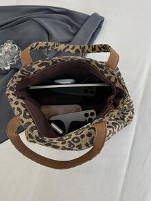 Large Capacity Tote Bag, Retro Faux Leather Handbag With Front Pocket, Suitable For Work And Travel - Brown - View 5