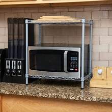 Mind Reader Microwave Shelf Storage Shelves Countertop Organizer Kitchen Rack Metal 22.75"L x 13.25"W x 21.25"H - Plateado - Ver 5