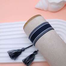 1pc Handmade Vintage Minimalist Boho Style Woven Bracelet, Suitable As Gift For Family, Friends, Students, Festivals, Parties, Traveling - Navy Blue - View 3