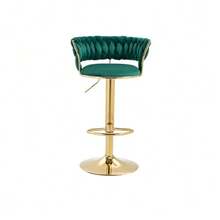 Shipping Ref: W1880109438, Velvet 360° Swivel Bar Table Chairs Set Of Two, Hand-Operated Backrest, One Height Adjustment Knob, Bar Chairs, Super Soft Thickened Kitchen Dining Room Chairs, Kitchen Island Table - Green - View 1