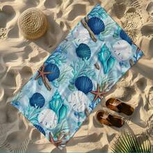 Toalla de playa grande de secado rápido de microfibra con patrones de conchas, coral y estrellas de mar, adecuada para la playa, la piscina, el spa y los viajes, esencial para las vacaciones de verano - Multicolor - Ver 10