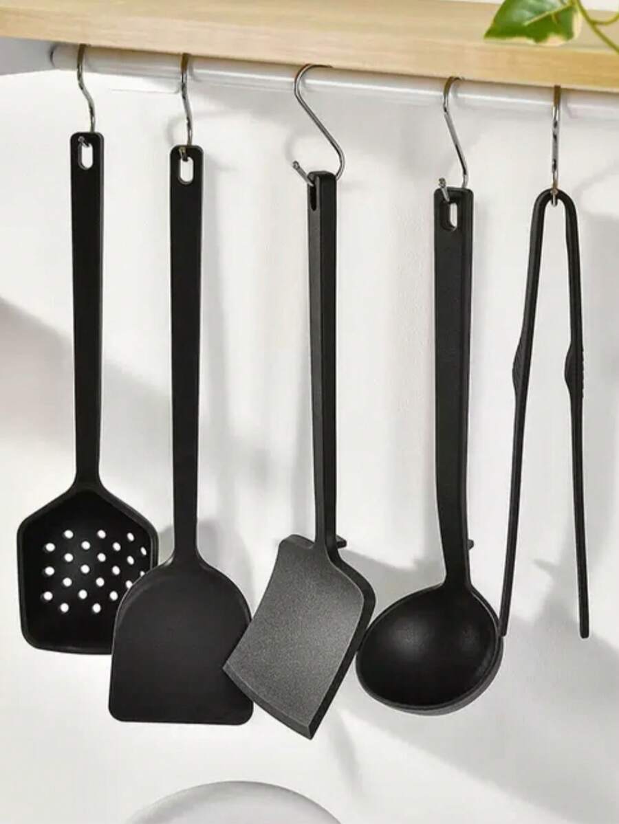 Bộ dụng cụ nhà bếp bằng silicon chống dính, bao gồm thìa, thìa xào, muỗng múc canh, rây lọc, kẹp gắp thức ăn, chịu nhiệt, thích hợp cho nấu ăn tại nhà và nhà hàng. - Nhiều màu - Xem 1