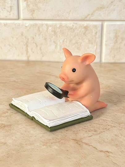 1 Tượng heo đọc sách dễ thương, tượng động vật bằng nhựa có kính lúp, vật trang trí bàn làm việc thú vị cho nhà, văn phòng, giá sách, phòng tắm, món quà độc đáo cho người yêu sách và người hâm mộ heo.