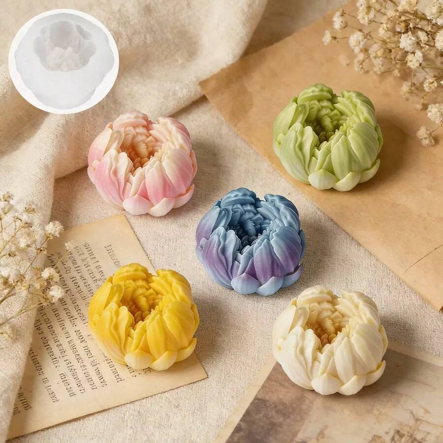 1pc Peony Bud Silicone Mold, Suitable For Making Peony Bud Aroma Candles, Gypsum Fragrance Stones, Home Decor, Resin Casting And Other Crafts. Reusable, Heat-Resistant, Easy Demold, Ideal For Holiday Decoration Or DIY Handicraft. - A-White - View 1