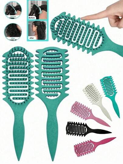 1 pieza Nuevo cepillo rizador de cabello mejorado, diseño hueco, dientes y estructura especiales, adecuado para todo tipo de cabello, reduce la caída del cabello, los enredos y las puntas abiertas, unisex, fácil peinado rizado, producto para el cuidado del cabello, adecuado para salón, uso diario, vuelta al colegio, viajes y otras ocasiones, festivales, cumpleaños