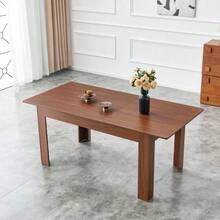 Retractable Rectangular Dining Table, Modern Retractable Kitchen Dining Table With Two Teardrop-Shaped Extension Plates, Walnut Finish, Space Saving, Ideal For Small To Large Families, Can Be Used In The Dining Room And Living Room. - Brown - View 5