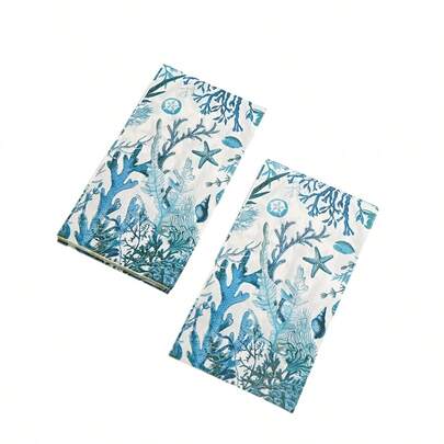 33*40cm Ocean Life Printed Paper Napkins, Watercolor Summer Style Disposable Party Napkins, Suitable For Beach Parties, Birthday Parties, Summer-Themed Table Decor