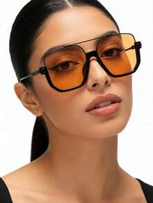 Unisex Large Frame Fashion Glasses, Suitable For Pairing With Sweaters, Jeans, Sweatpants, Hoodies, Jackets, Dresses, And Long Sleeve Shirts, Fashionable And Versatile, Elegant Attire, Suitable For Family Outings, Travel Vacations, Summer Beach Holidays And Other Outdoor Activities. - Black - View 2