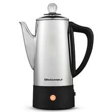 Elite Gourmet EC140 Percolador de café eléctrico de 6 tazas con mantener el calor perilla de progreso de cerveza transparente con mango de tacto frío sin cable servicio de acero inoxidable - Acero inoxidable - Ver 9
