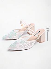 Summer New Rhinestone Fashion Mesh Elegant Ankle Strap High Heel Sandals For Women - Green - View 10