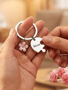 Bộ 3 móc khóa ghép hình hoa và trái tim cá nhân hóa, chất liệu thép không gỉ, có thể khắc chữ/tên theo yêu cầu, món quà lý tưởng cho gia đình nhân Ngày của Mẹ. - Nhiều màu - Xem 6