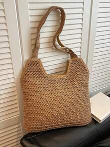 Large Capacity Woven Tote Bag For Women - Khaki - View 3