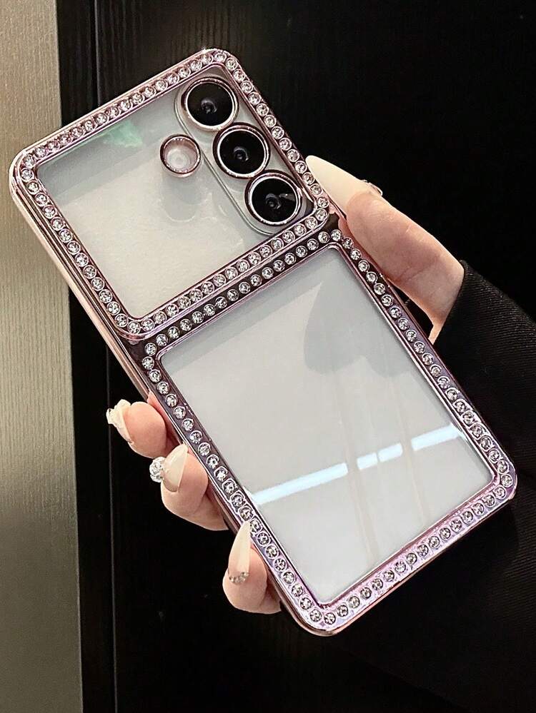 Luxury BlingBling Shiny Rhinestones Clear Transparent Phone Case Compatible With Samsung S26 Ultra S24 S25 Ultra S24 FE Camera Protective Shockproof Cover - Pink - View 2