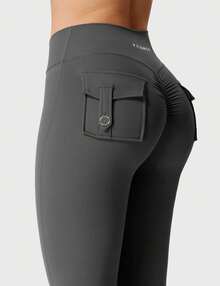 YEOREO Workout Leggings With Pockets For Women V Cross Waist Scrunch Charm Leggings No Front Seam Gym Yoga Pants  Summer Leggings For Women - Màu xám đen - Xem 9