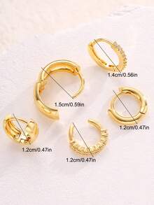 5pcs/Set Women's Gold Hoop Earrings Set, Copper With Zirconia Stone, Hypoallergenic, Petite Sleek Design, Lightweight & Thick, Fashion Versatile, Suitable For Multiple Piercings, Great For Beach, Date, Party, Holiday, Birthday Gift, Daily Wear - Yellow Gold - View 7