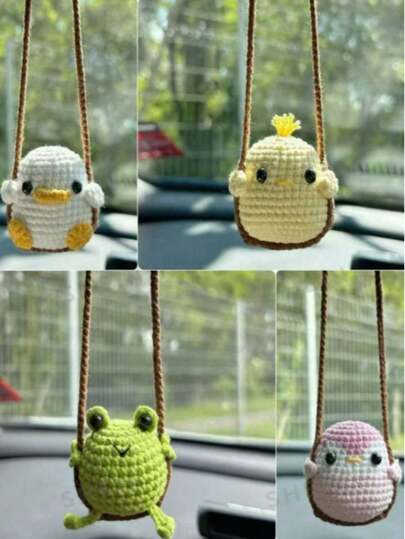 1pc Handmade Crochet Cute Pendant, Can Be Used As Car Rearview Mirror Hanging Decor, Backpack Charm, Handwoven Fabric, Multi-Color Handmade Desktop Ornament, Suitable For Home Decor, Valentine's Day Gift, Birthday Gift