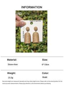 1对百搭波西米亚风手工编织拉菲草圆柱形吊坠耳环，创意夸张几何彩色拉菲草耳环，适合女性日常、度假、派对佩戴（手工随机编织，手工制品可能略有胶水残留） - 卡其色 - 查看 9