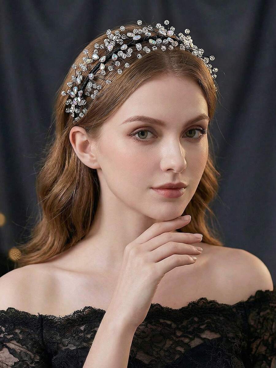 1件优雅女士头饰，仿水晶发箍，女士发饰，3D发箍，新娘头饰，服装头饰，时尚发饰，个性化礼物，春夏发饰，海滩，婚礼，派对，生日