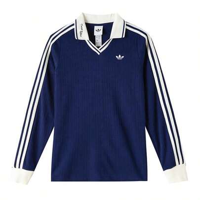 Adidas Originals LS POLO W CC 2026 春季新款女士复古领条纹长袖运动上衣 KY5732