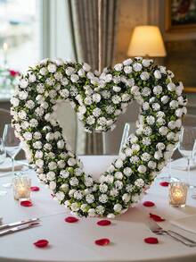 1pc Heart-Shaped Floral Wreath, Double-Sided, White & Pink Rose, Woven, 43cm (16.9in), Artificial Plants & Flowers, Valentine's Day Gift, Wedding Decor, Green Decor, Dorm Room Office Decor, Holiday Birthday Party Decor, Home Decor, Hotel Restaurant Living Room Bedroom Wedding Party Kitchen Garden Decor - Multicolor - View 2