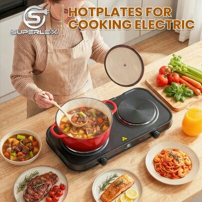 SUPERLEX 4-In-1 Electric Stove, Induction Cooker Table, Portable Cooking Hot Plate, 2000W Portable Tabletop Stove, 5-Speed Temperature Control Portable Cooking Hot Plate, Ring-Shaped Double Oven Heating Plate Design, Stainless Steel Surface For Easy Cleaning, Heating Indicator Light, Built-In Temperature Control, Overheating Protection. Suitable For All Cookers, Very Suitable For RV/Home/Camping/Apartment/Laboratory, Kitchen Cooking, Dinner, Barbecue