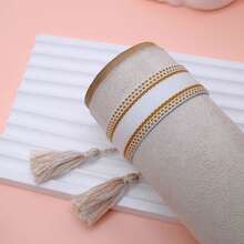 1pc Handmade Vintage Minimalist Boho Style Woven Bracelet, Suitable As Gift For Family, Friends, Students, Festivals, Parties, Traveling - Gold - View 2