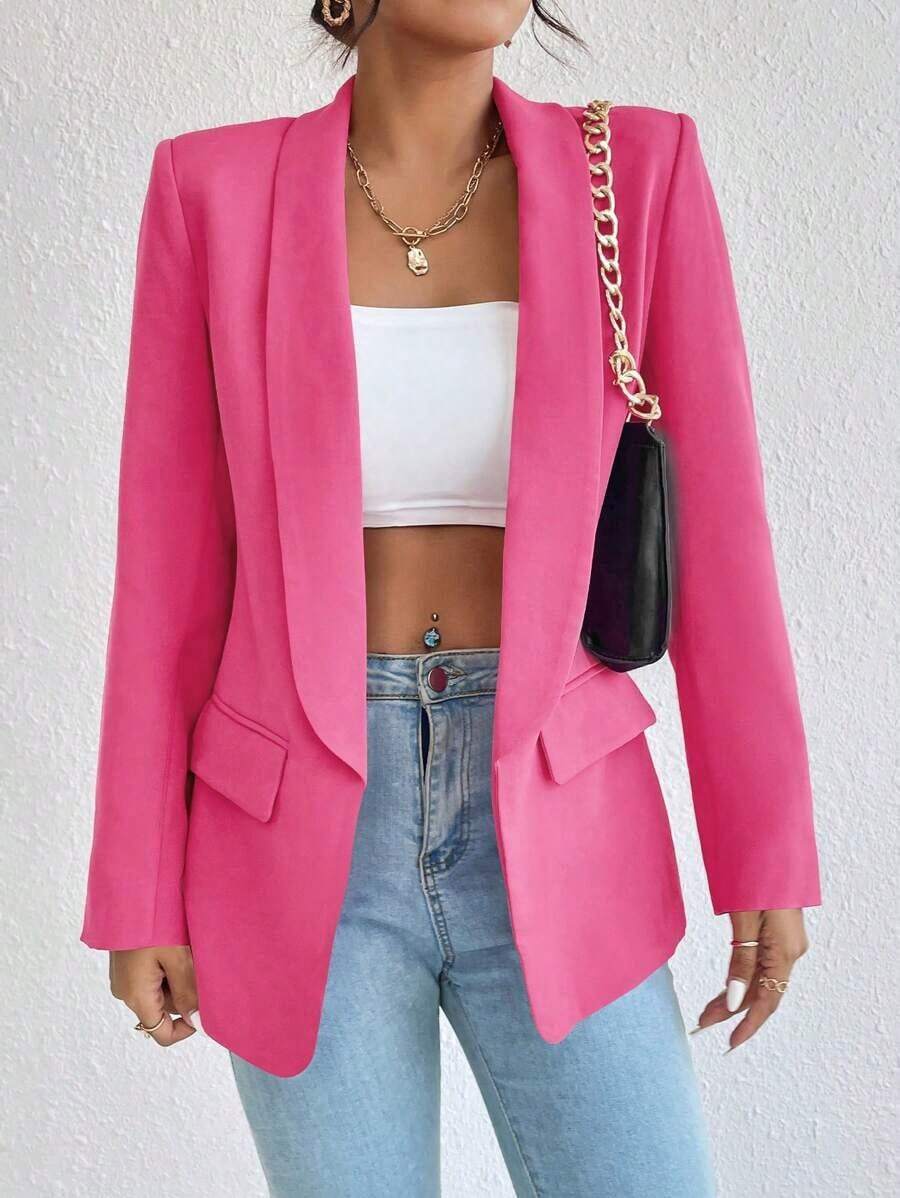 Women's Tailored Long-Sleeved Blazer - And Beautiful Fashion - Hot Pink - View 1