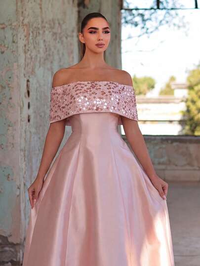 Faeriesty Elegante vestido largo de satén con espalda descubierta y lentejuelas, con lazo en la espalda y longitud hasta el piso, adecuado para galas, cenas formales, bodas, alfombra roja, fiestas de cumpleaños en color rosa