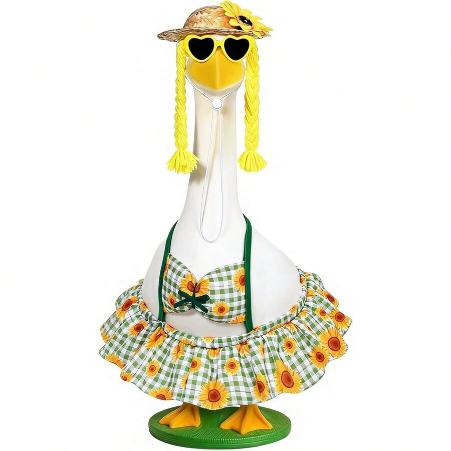 Summer Sunflower Decorations Suitable For 23-Inch Cement/Plastic Goose Statues, Outdoor Yard Garden Decor, Including Bikini Goose Outfit, Hawaiian Goose Outfit - A - View 1
