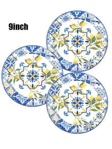 Bộ 24 món, khay giấy dùng một lần, khay giấy màu xanh dương họa tiết chanh, kích thước 7" + 9", thích hợp cho tiệc cưới, tiệc chiêu đãi, tiệc sinh nhật, đĩa tiệc, bộ 24 món, bộ đồ ăn bằng sứ màu xanh dương và trắng chủ đề tiệc tùng và sinh nhật mới, bao gồm đĩa, khăn ăn và cốc giấy. - Nhiều màu - Xem 5